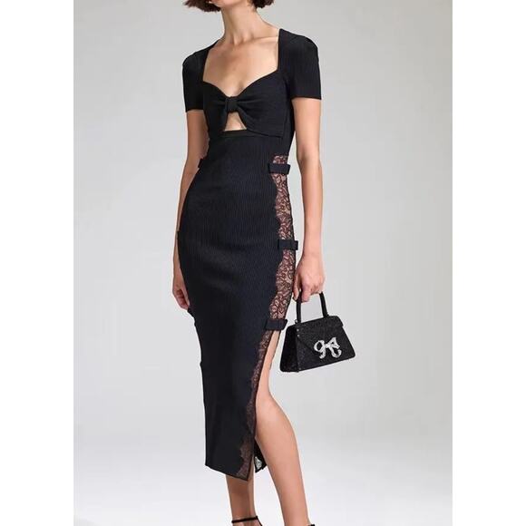 Self Portrait Side Slit Lace Midi Dress Cutout size L large - Picture 6 of 6